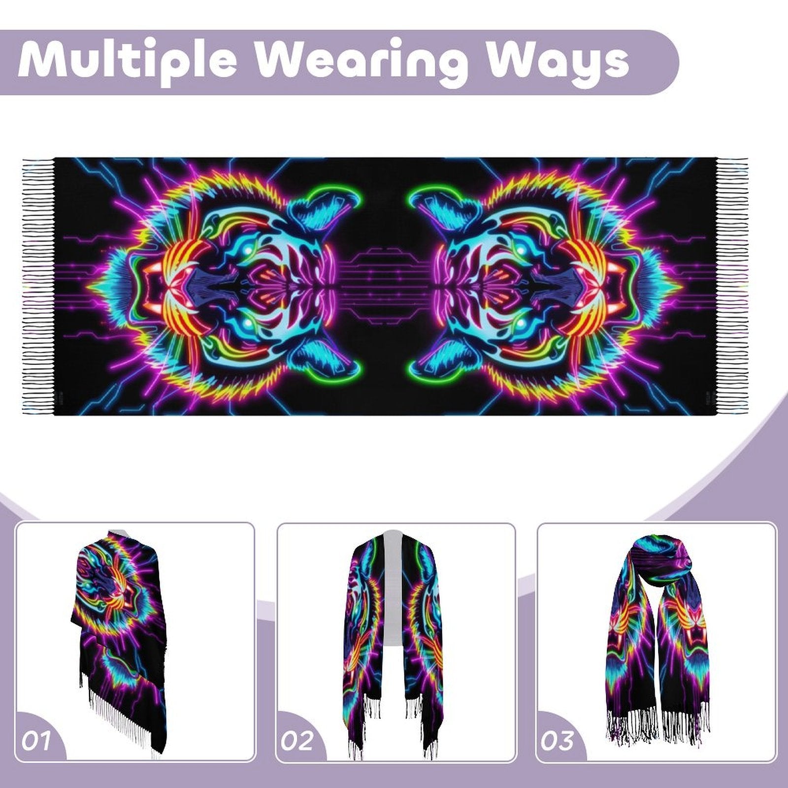 Neon Spirit Animal Tiger Pashmina by Bazaar Design Style