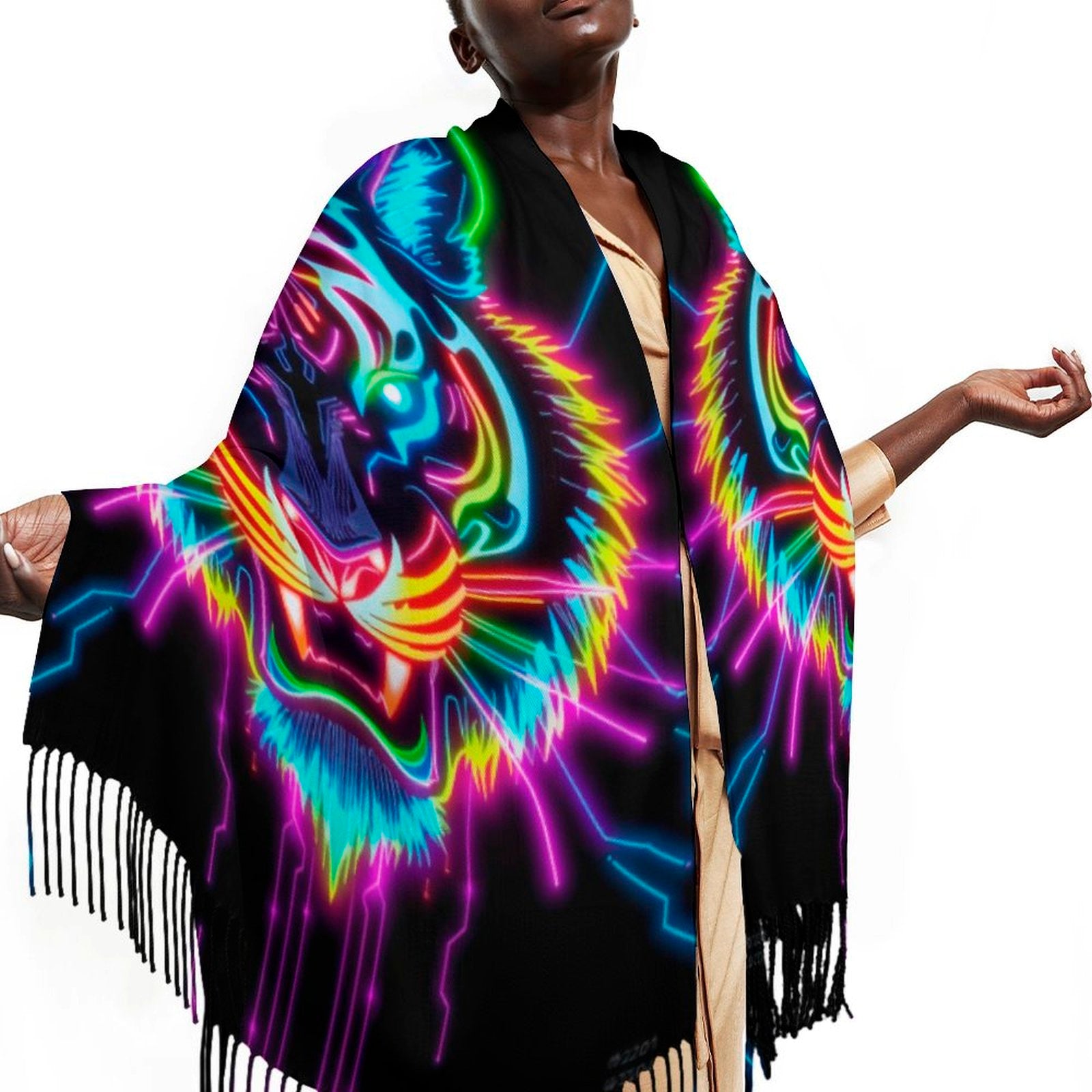 Neon Spirit Animal Tiger Pashmina by Bazaar Design Style