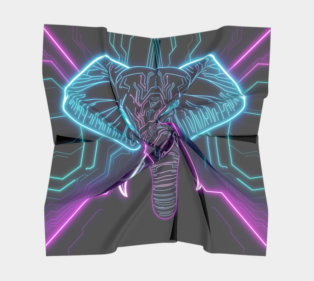Neon Spirit Animal Elephant Square Shawl by Bazaar Design Style