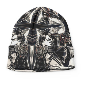Anime Pin-Up Girl Cat Beanie Hat by Bazaar Design Style