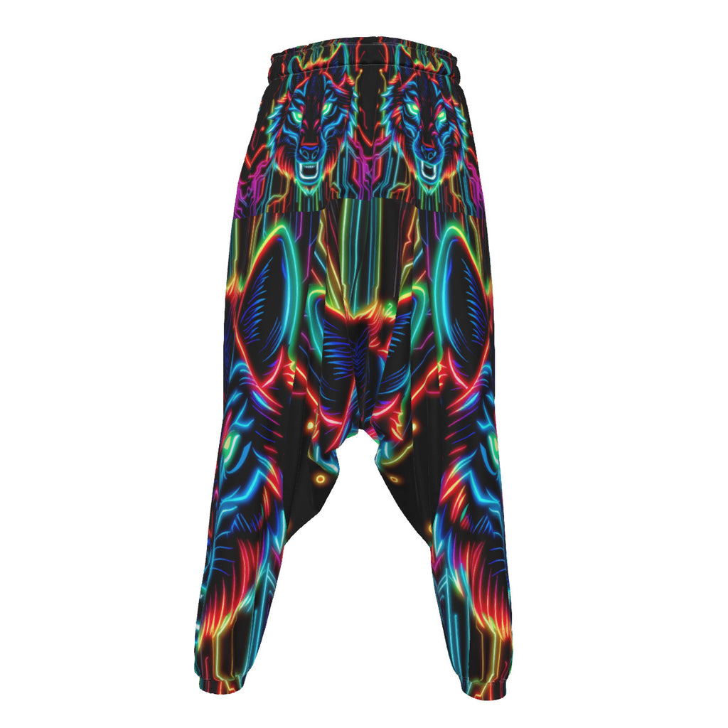 Neon Spirit Animal Wolf Harem Pants by Bazaar Design Style