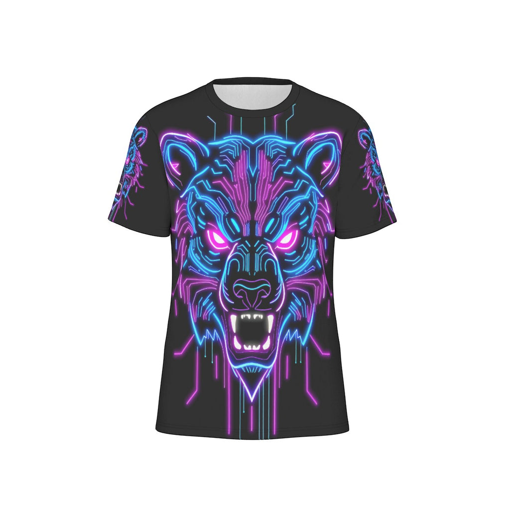 Neon Spirit Animal Bear Cotton T-shirt by Bazaar Design Style