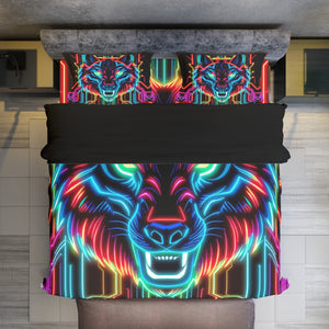 Neon Spirit Animal Wolf 4 Piece Duvet Cover Set by Bazaar Design Style (K,CK)