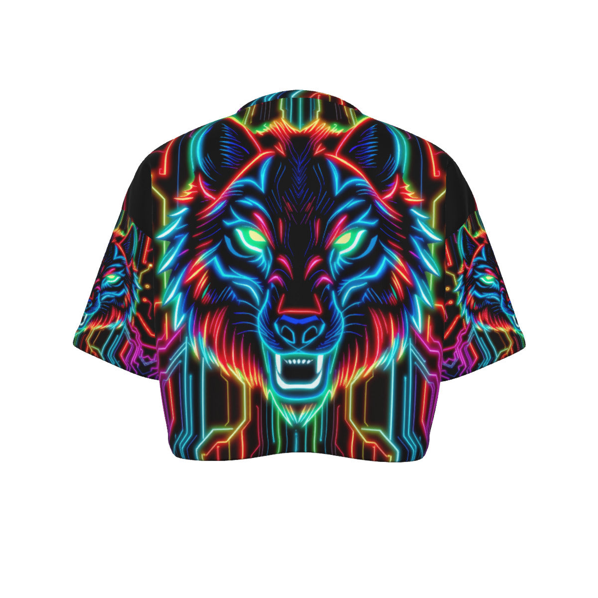 Neon Spirit Animal Wolf Crop Top T-Shirt