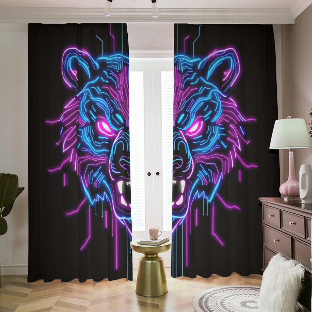 Neon Spirit Animal Bear Blackout Curtains with Hooks by Bazaar Design Style