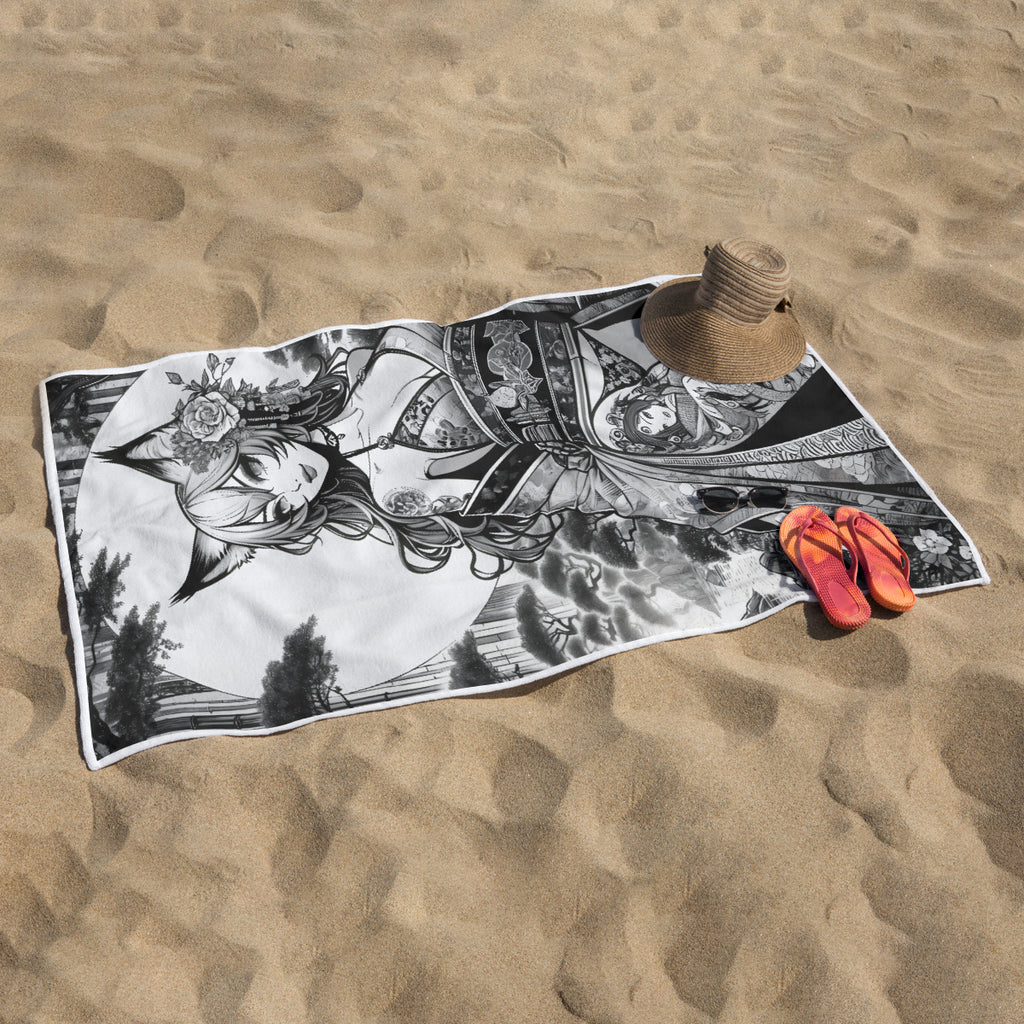 Anime Pin-up Girl Fox Beach Towel by Bazaar Design Style