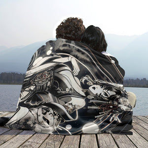 Anime Pin-up Girl Cat Flannel Blanket by Bazaar Design Style