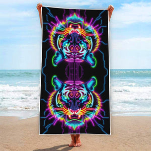 Neon Spirit Animal Tiger Beach Towel by Bazaar Design Style