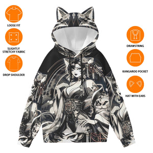 Anime Pin-Up Girl Cat Hoodie with Ears by Bazaar Design Style