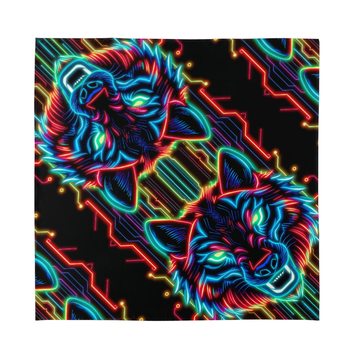 Neon Spirit Animal Wolf Beanie Hat by Bazaar Design Style