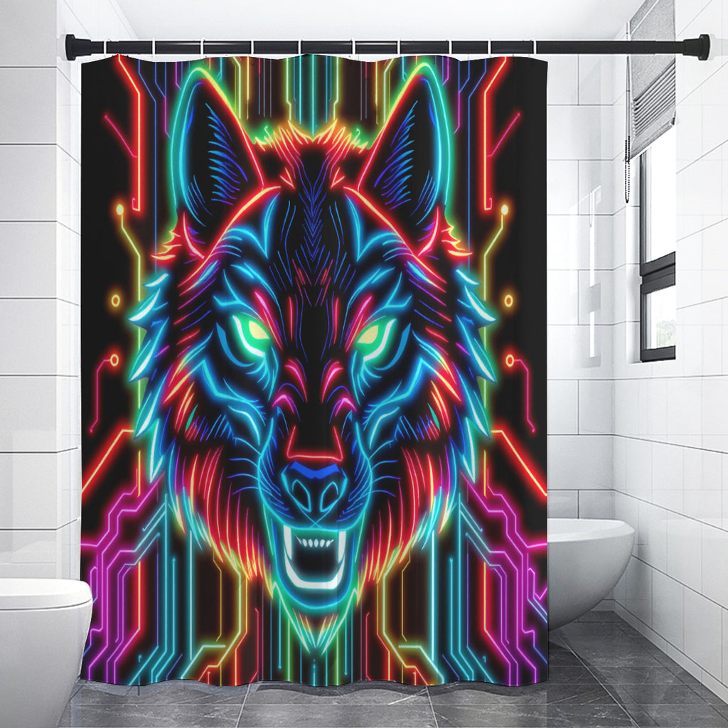 Neon Spirit Animal Wolf Shower Curtain by Bazaar Design Style