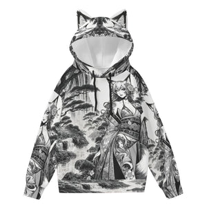 Anime Pin-up Girl Fox Hoodie with Ears by Bazaar Design Style