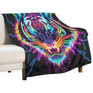 Neon Spirit Animal Tiger Flannel Blanket by Bazaar Design Style