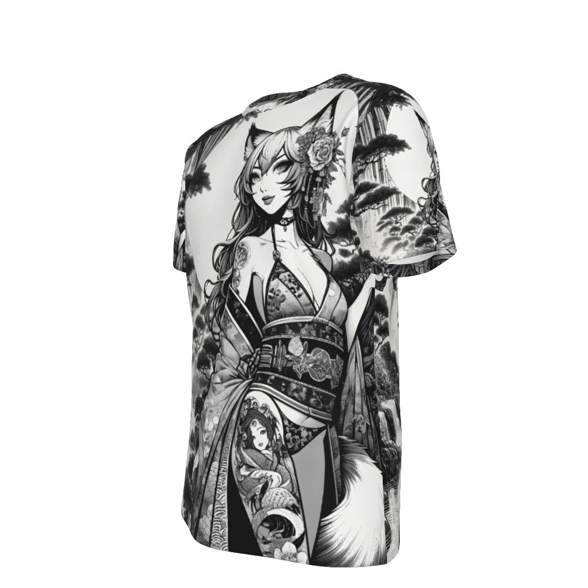 Anime Pin-up Girl Fox Cotton T-shirt by Bazaar Design Style