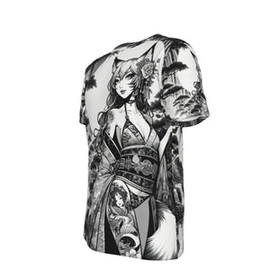 Anime Pin-up Girl Fox Cotton T-shirt by Bazaar Design Style