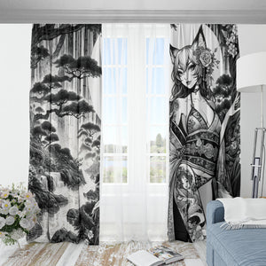 Anime Pin-up Girl Fox Blackout Curtains with Hooks by Bazaar Design Style
