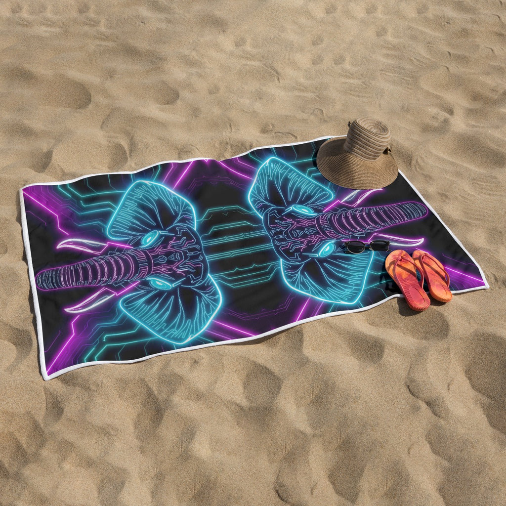 Neon Spirit Animal Elephant Beach Towel by Bazaar Design Style