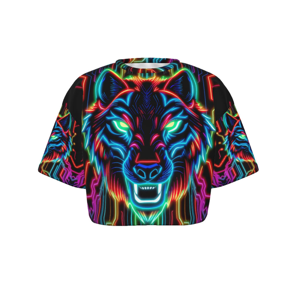 Neon Spirit Animal Wolf Crop Top T-Shirt