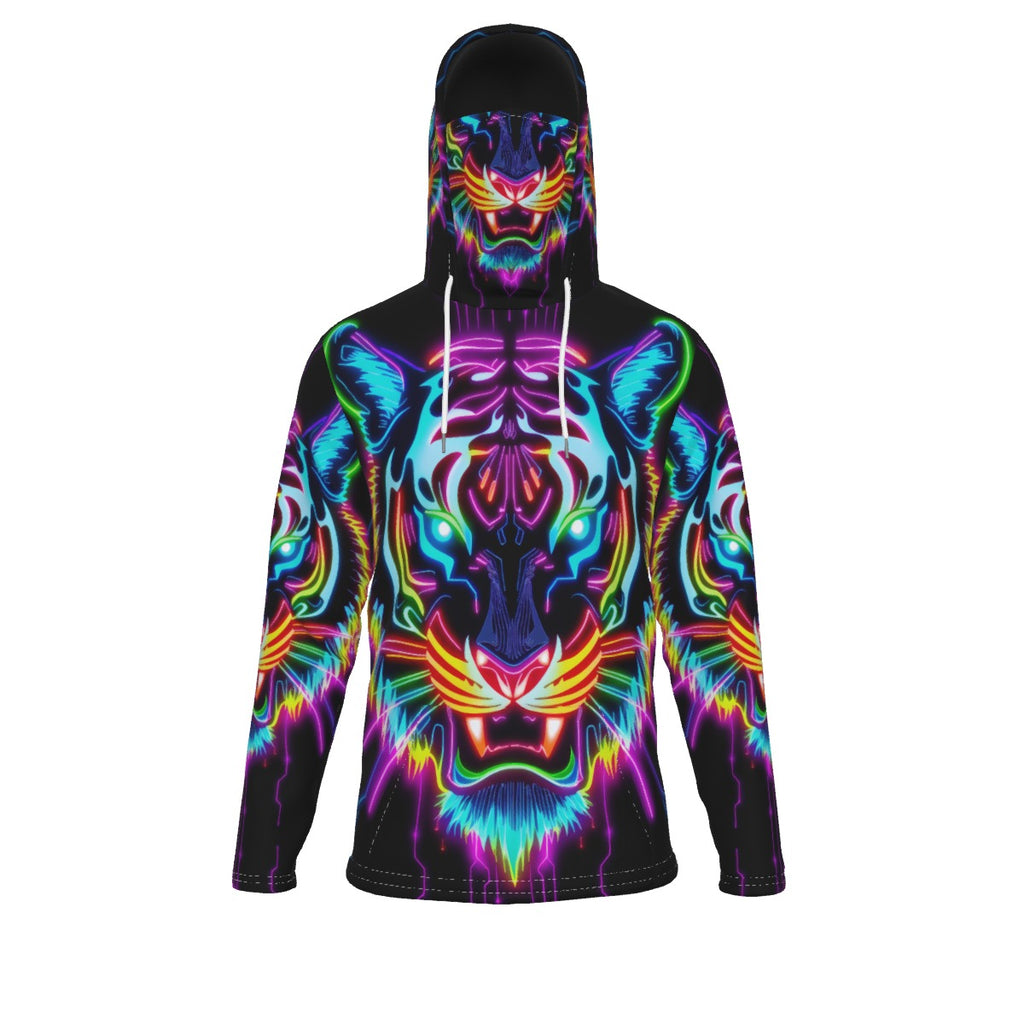 Neon Spirit Animal Tiger Hoodie with Mask by Bazaar Design Style