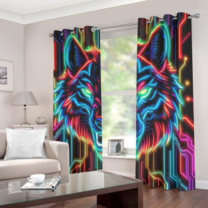 Neon Spirit Animal Wolf Blackout Curtains with Grommets by Bazaar Design Style