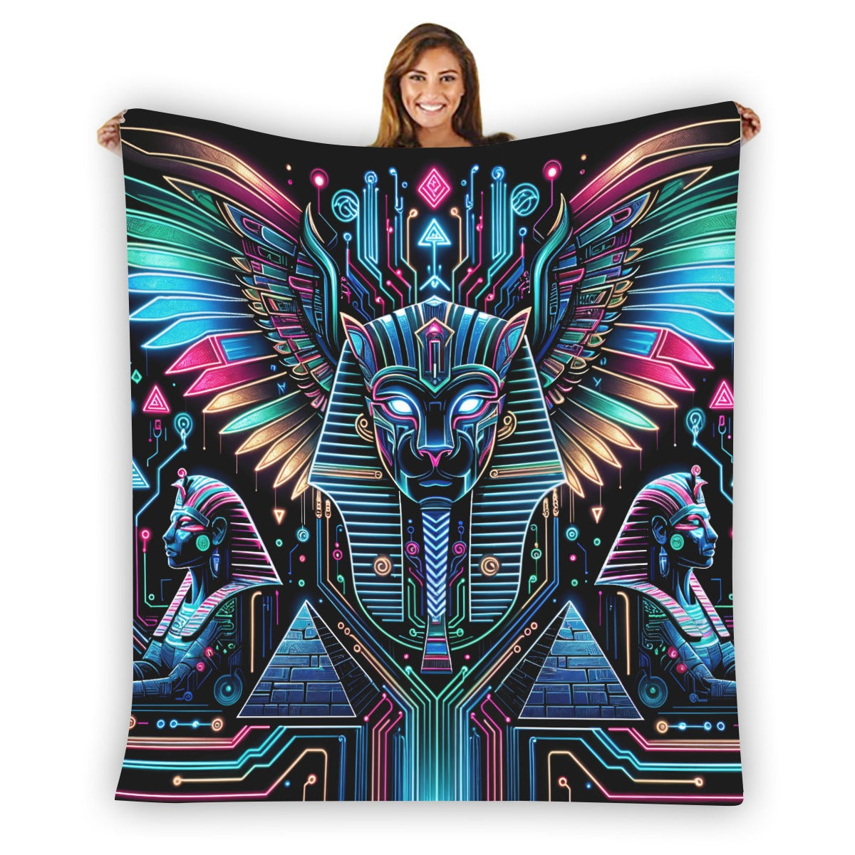 Egyptian Tech Bastet Flannel Blanket by Bazaar Design Style