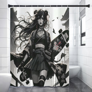 Anime Pin-up Girl Longboard Shower Curtain by Bazaar Design Style