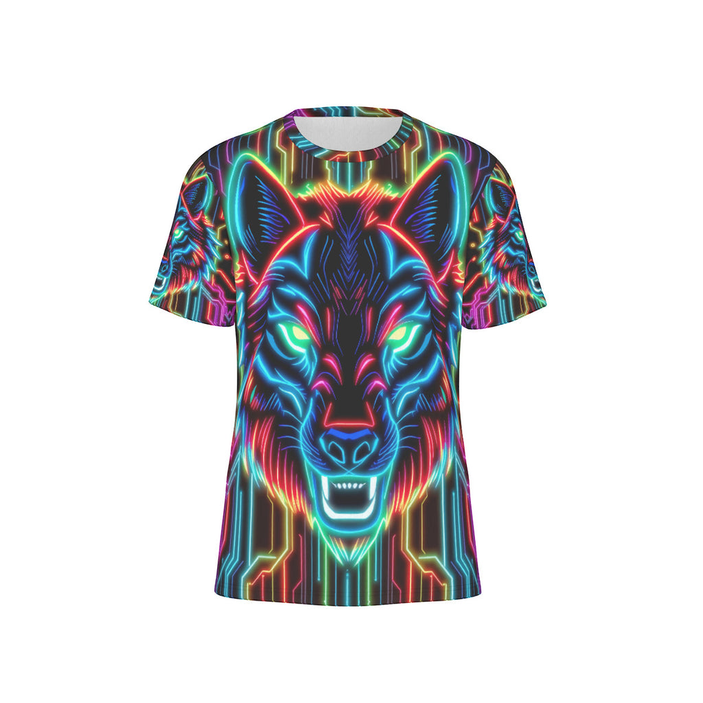 Neon Spirit Animal Wolf Cotton T-Shirt by Bazaar Design Style