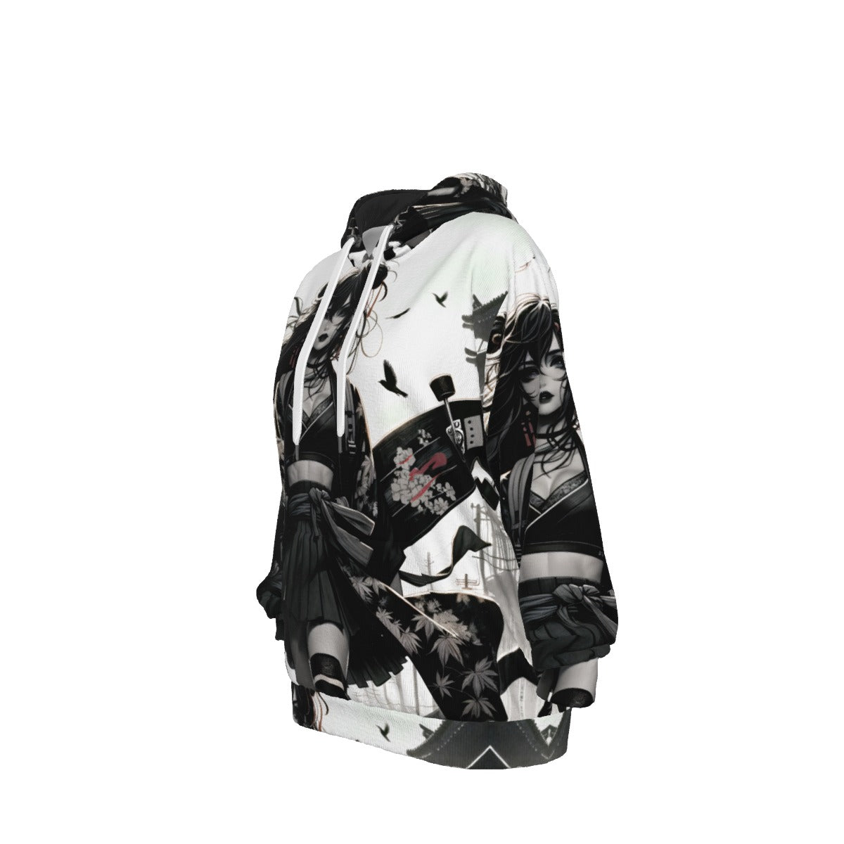 Anime Pin-Up Girl Longboard Cotton Pullover Hoodie by Bazaar Design Style