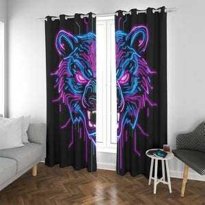 Neon Spirit Animal Bear Blackout Curtains with Grommets by Bazaar Design Style