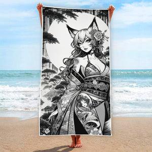 Anime Pin-up Girl Fox Beach Towel by Bazaar Design Style