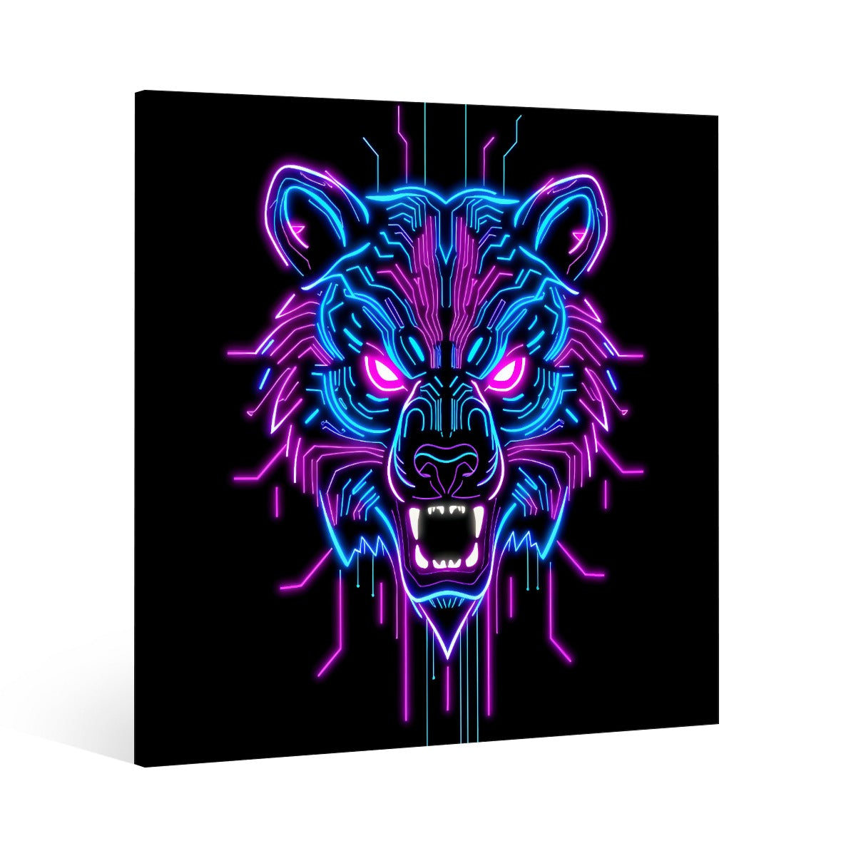 Neon Spirit Animal Bear Canvas Print by Bazaar Design Style