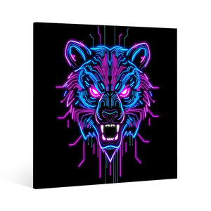 Neon Spirit Animal Bear Canvas Print by Bazaar Design Style