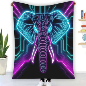 Neon Spirit Animal Elephant Flannel Blanket by Bazaar Design Style