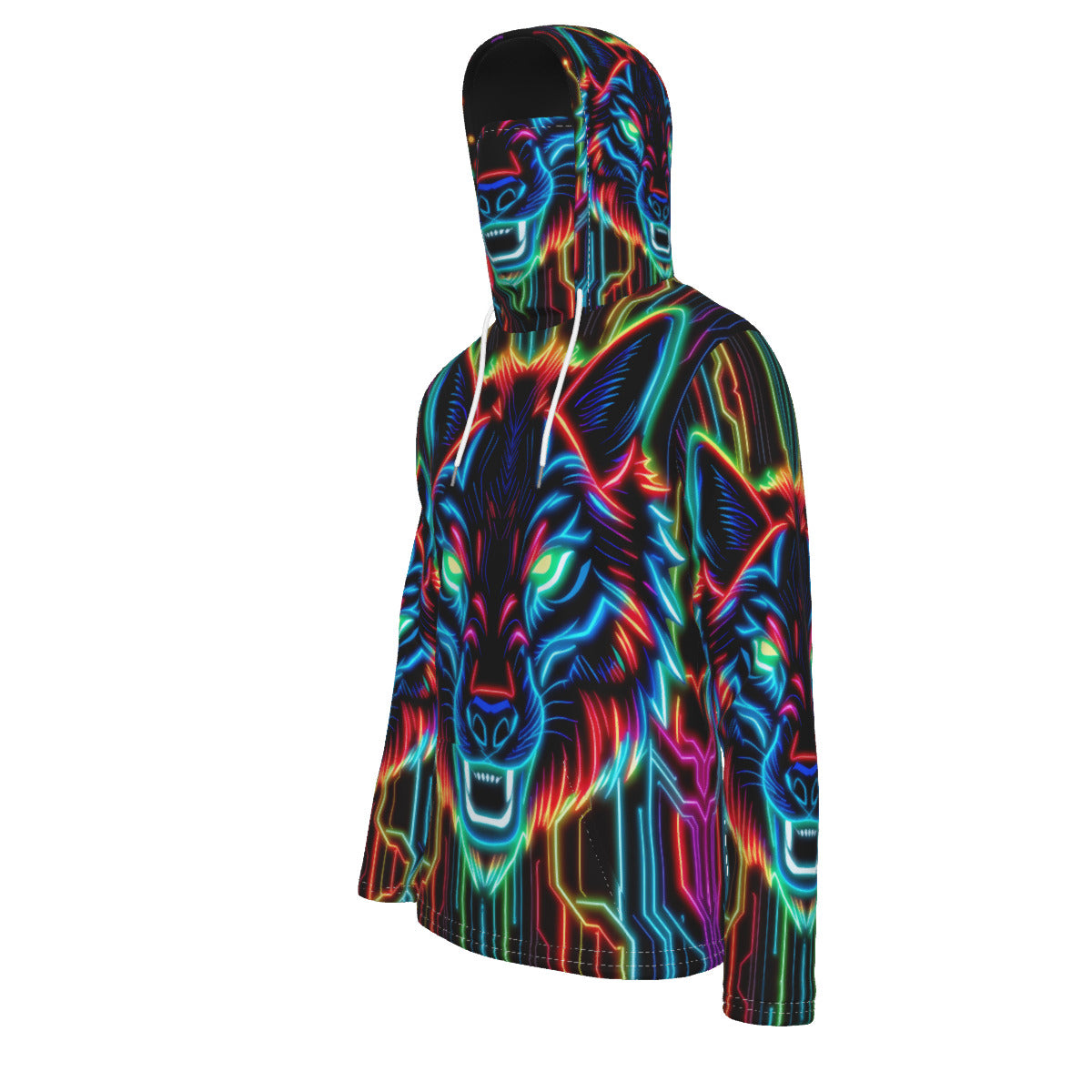 Neon Spirit Animal Wolf Hoodie with Mask by Bazaar Design Style