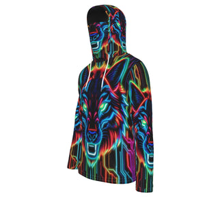 Neon Spirit Animal Wolf Hoodie with Mask by Bazaar Design Style