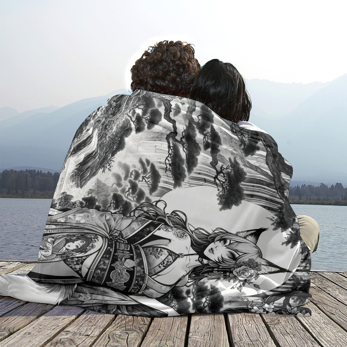 Anime Pin-up Girl Fox Flannel Blanket by Bazaar Design Style