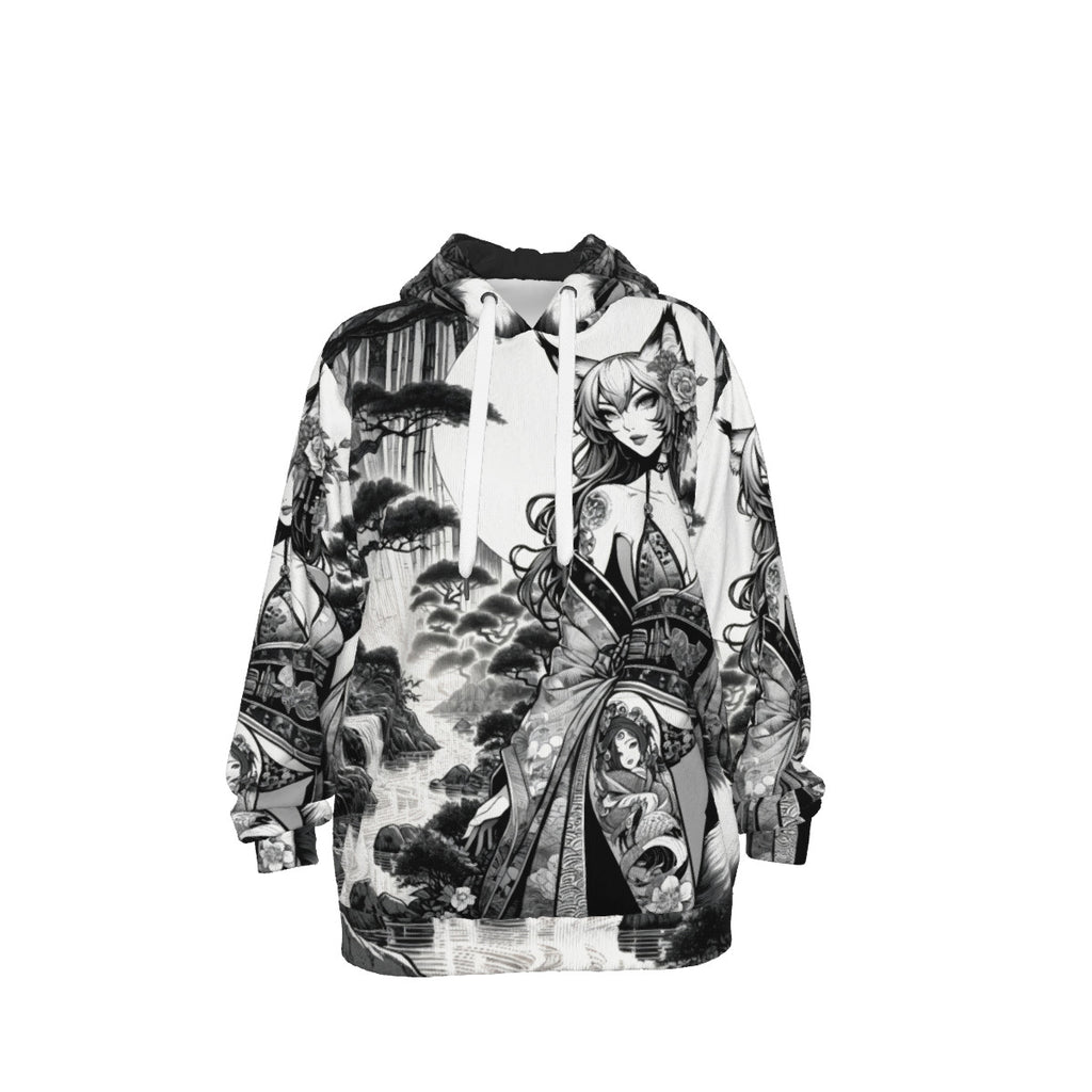 Anime Pin-up Girl Fox Cotton Pullover Hoodie by Bazaar Design Style