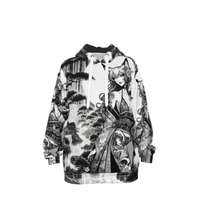 Anime Pin-up Girl Fox Cotton Pullover Hoodie by Bazaar Design Style