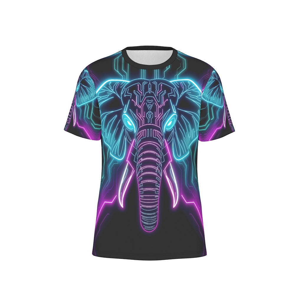 Neon Spirit Animal Elephant Cotton T-shirt by Bazaar Design Style