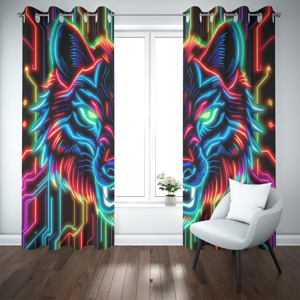 Neon Spirit Animal Wolf Blackout Curtains with Grommets by Bazaar Design Style