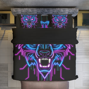 Neon Spirit Animal Bear 4 Piece Duvet Cover Set by Bazaar Design Style (K,CK)