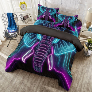 Neon Spirit Animal Elephant 4 Piece Duvet Cover Set by Bazaar Design Style (T,F,Q)