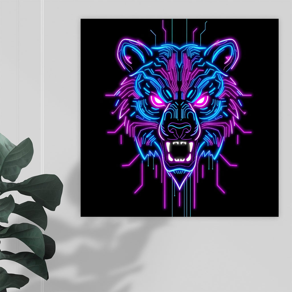 Neon Spirit Animal Bear Canvas Print by Bazaar Design Style
