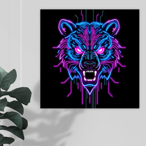 Neon Spirit Animal Bear Canvas Print by Bazaar Design Style