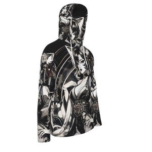 Anime Pin-Up Girl Cat Hoodie with Mask by Bazaar Design Style