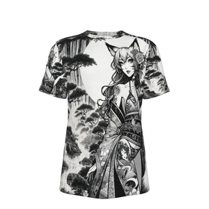 Anime Pin-up Girl Fox Cotton T-shirt by Bazaar Design Style