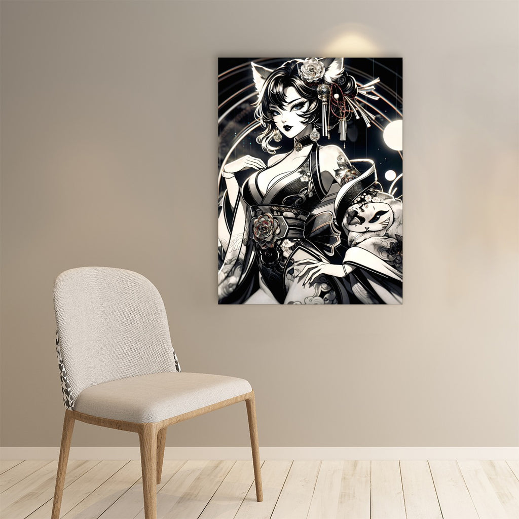 Anime Pin-up Girl Cat Poster by Bazaar Design Style