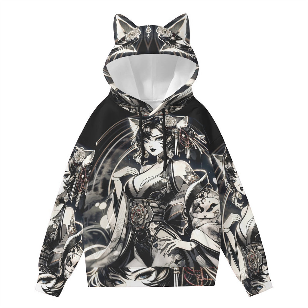 Anime Pin-Up Girl Cat Hoodie with Ears by Bazaar Design Style