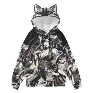 Anime Pin-Up Girl Cat Hoodie with Ears by Bazaar Design Style