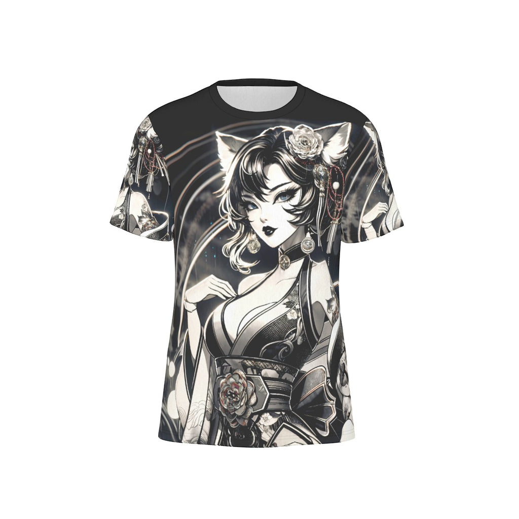 Anime Pin-Up Girl Cat Cotton T-Shirt by Bazaar Design Style